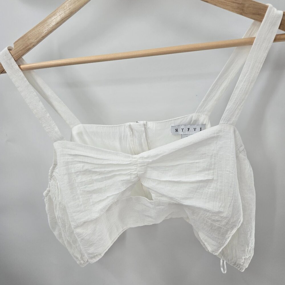Hyfve White Rayon Cut Out Back Zipper Crop Top Size Medium